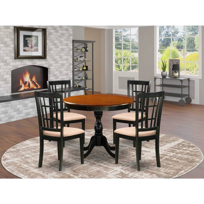 HomeStock 5-Piece Black and Cherry Finish Solid Wood Top Dining table with 4 Chairs with Slat Back