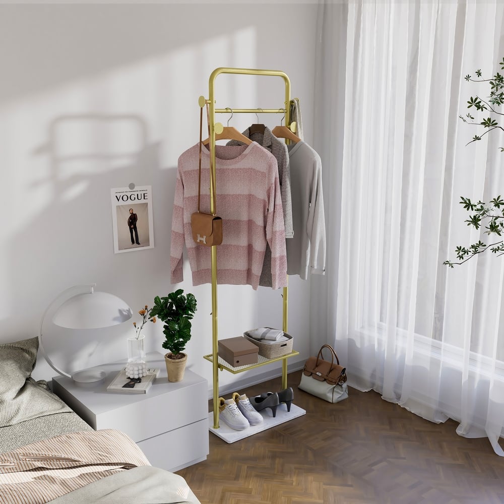 Corner Gold Metal Clothing Racks Freestanding for Hallway Entryway - 19.6" x 11.8" x 68.8"