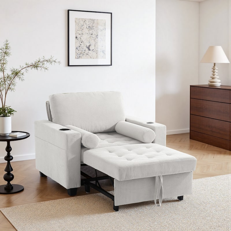 Corduroy Convertible Chair 3 in 1 Sleeper Sofa Chair Bed