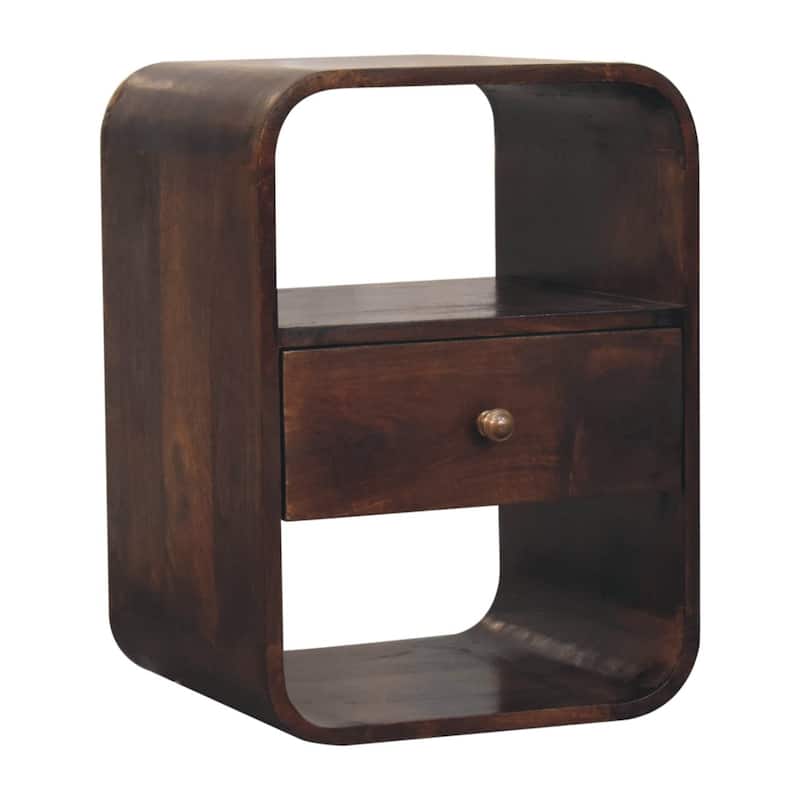Artisan Furniture Solid Wood California Walnut Curved Edge Bedside, Dark brown, 1 drawer