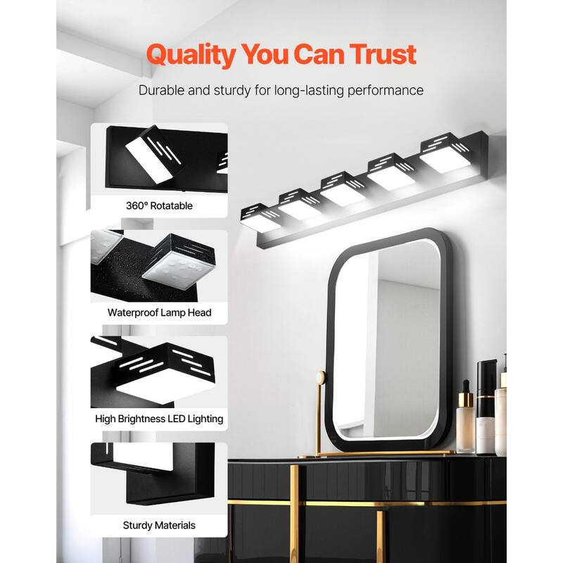 Wall Mounted Modern LED Vanity Light Fixture with 6000K Brightness and Adjustable Head