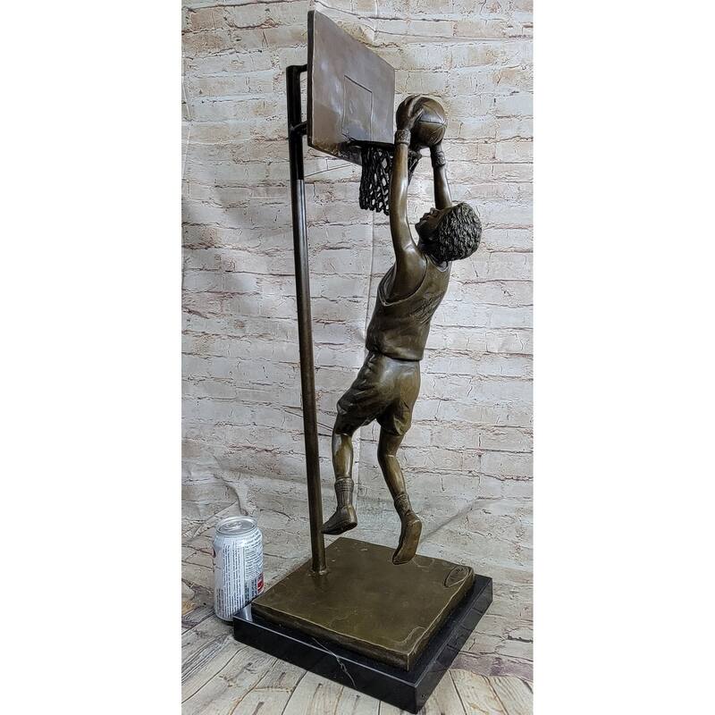 Basketball Player Slam Dunk Bronze Metal Sculpture Statue Figure On Marble Base