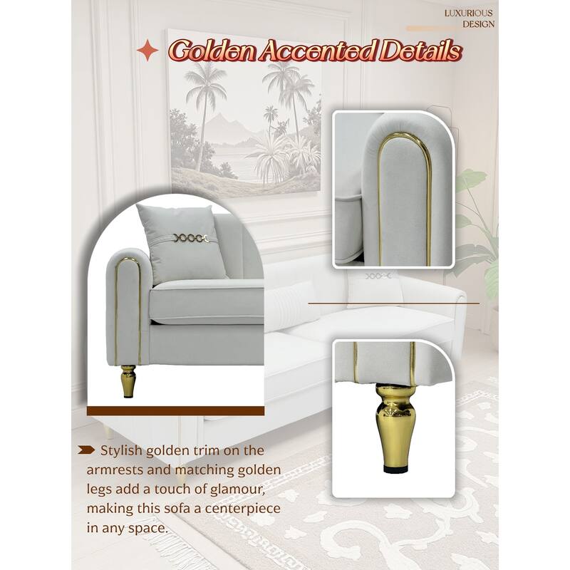 87.4" Luxury Loveseat Sofa with Metal Legs, Round Arms