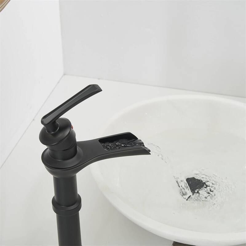 Waterfall Single Handle Bathroom Vessel Faucet With Drain Assembly Single Hole Vessel Sink Faucets Modern Basin Vanity High Tap