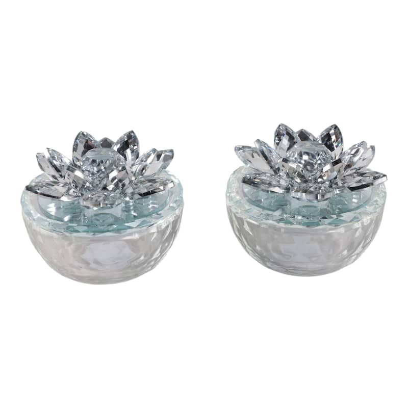 Decorative Rainbow Lotus Top Glass Trinket Dish for Jewelry and Keepsake Storage