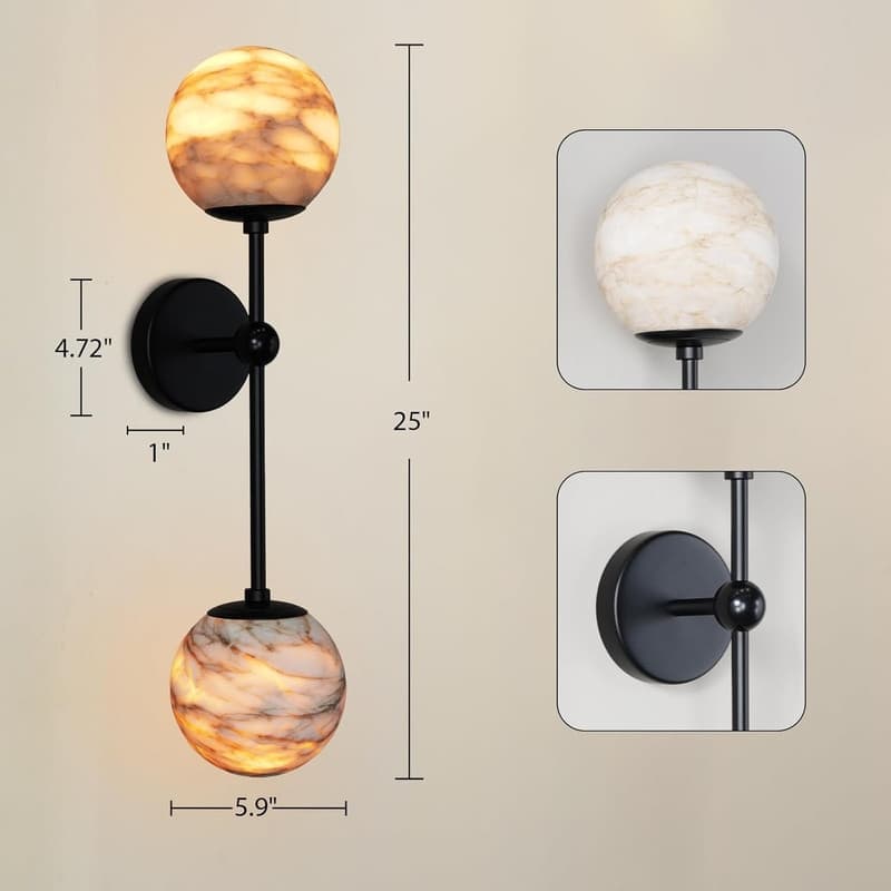 KAYLA Anjely Modern 25" Alabaster Wall Sconce, 1-Light Dimmable Wall Light with Brass Base, G9 LED Bulbs Included