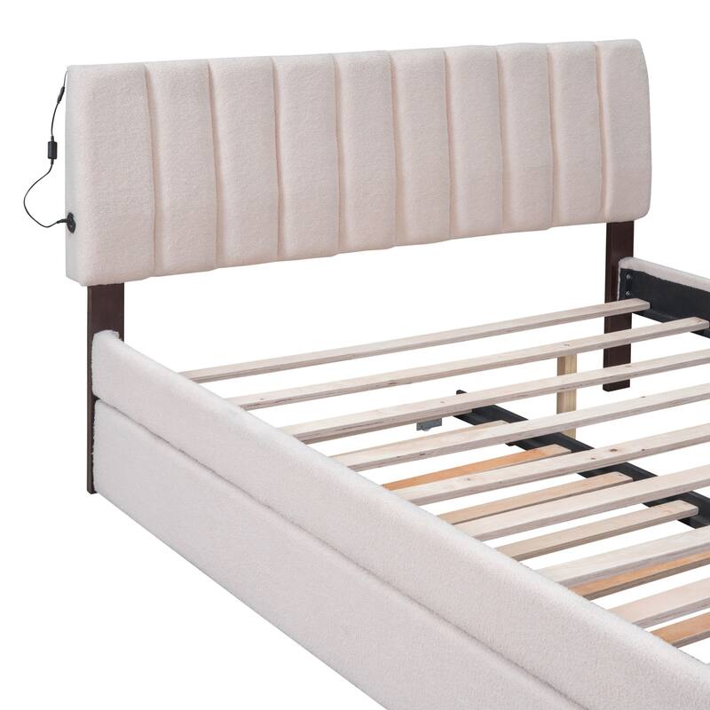 Upholstered Platform Bed with Trundle and LED Lights