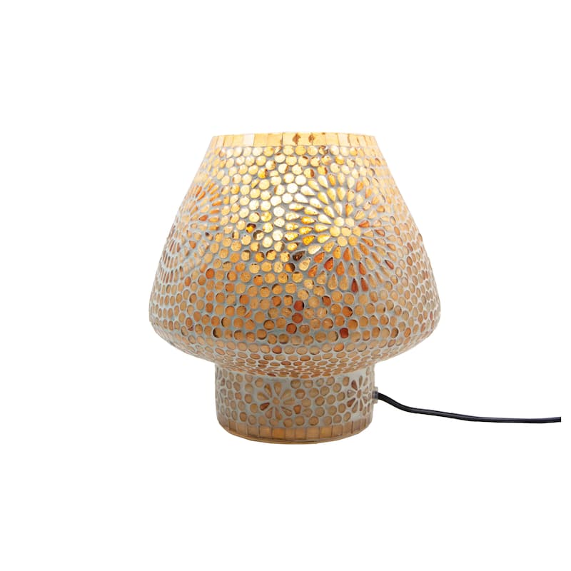 Glass Mosaic Table Lamp with Inline Switch, Copper Finish, White - 9.0"L x 9.0"W x 9.0"H
