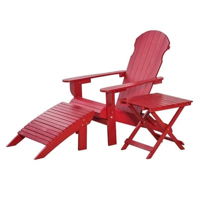 3-Piece Red Fir Folding Adirondack Chair Set with Ottoman and Side Table - 29.25" L x 35.5" W x 37.5" H
