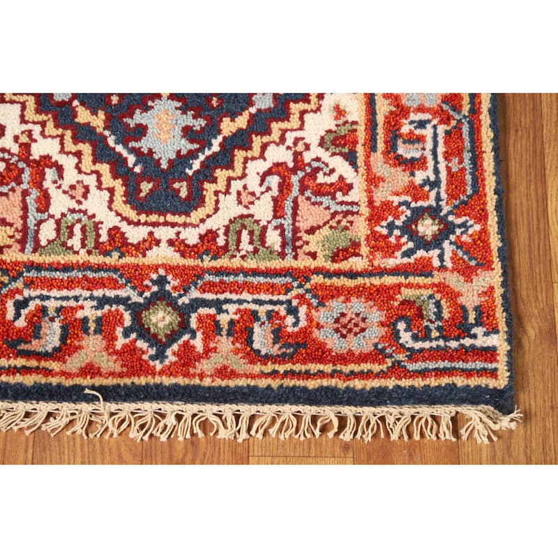 Navy Blue & Orange Heriz Serapi Foyer Rug Handmade Wool Carpet - 2'0" x 3'0"