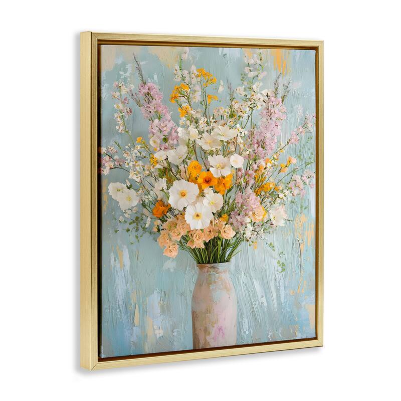 Stupell Orange & White Flower Arrangement Framed Floater Canvas Wall Art Design By Franklyn Gregory