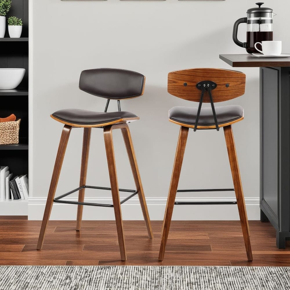 Fox Mid-Century Bar Stool, Upholstered Counter Height Chair with Bentwood Legs