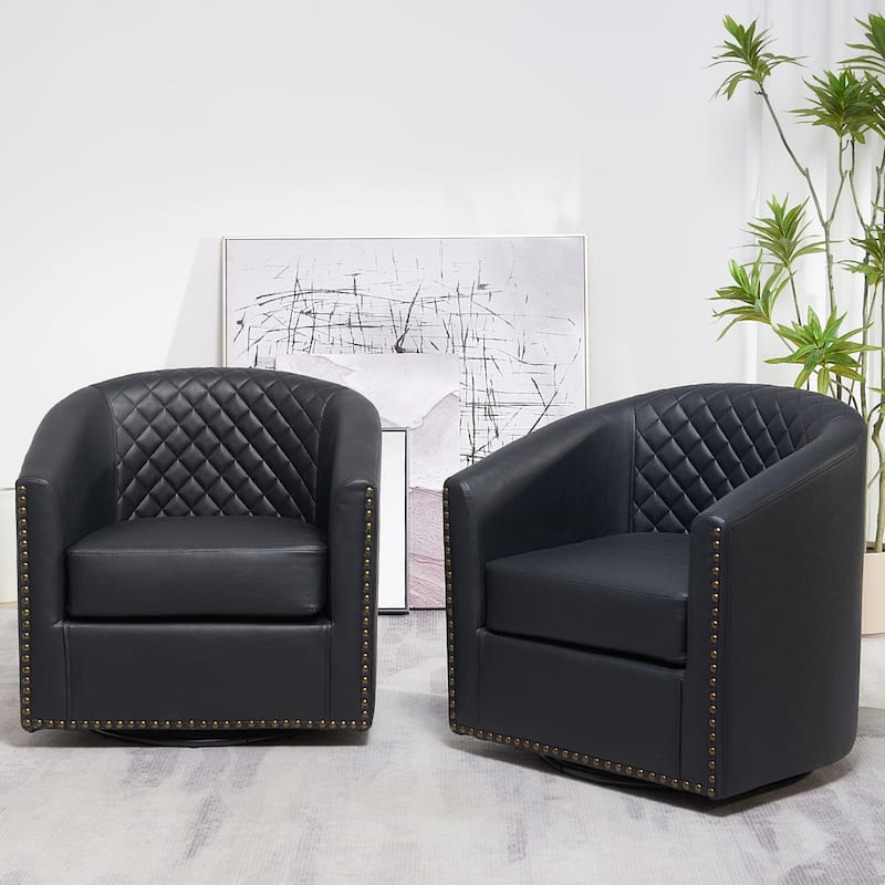 KINWELL 29" Wide Tufted PU Leather Swivel Barrel Chair (Set of 2)