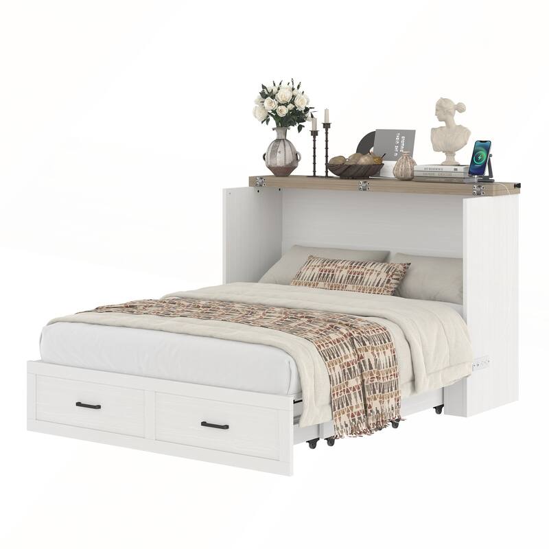 Murphy Bed Cabinet with Charging Station for Guest Room and Small Bedroom