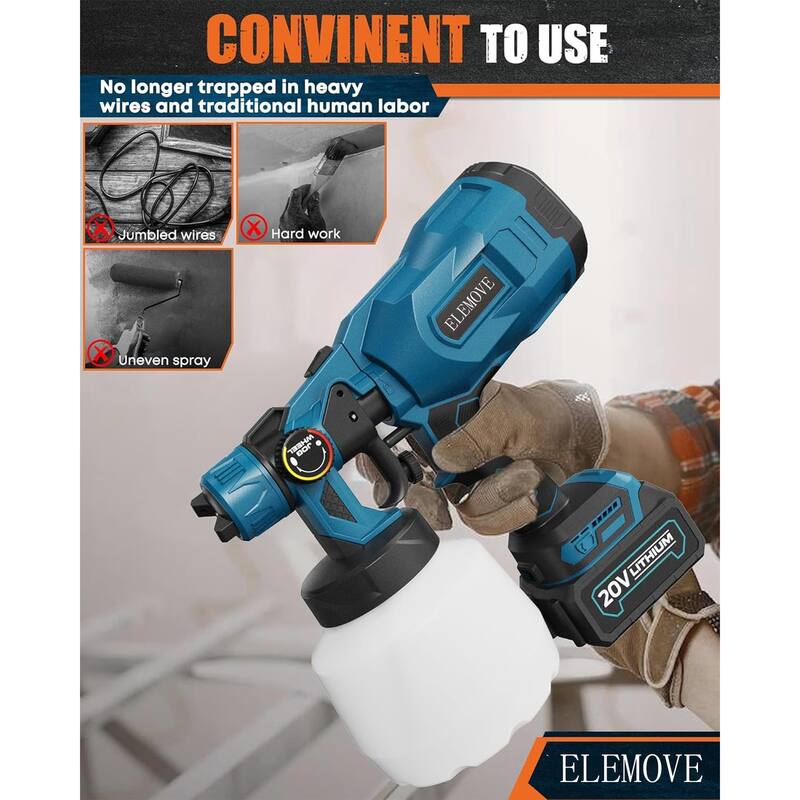 ELEMOVE 21V Dual-Battery Cordless Paint Sprayer 5 Copper Nozzles + 3 Spray Angles, Multi-Surface Home & DIY Spray - Blue