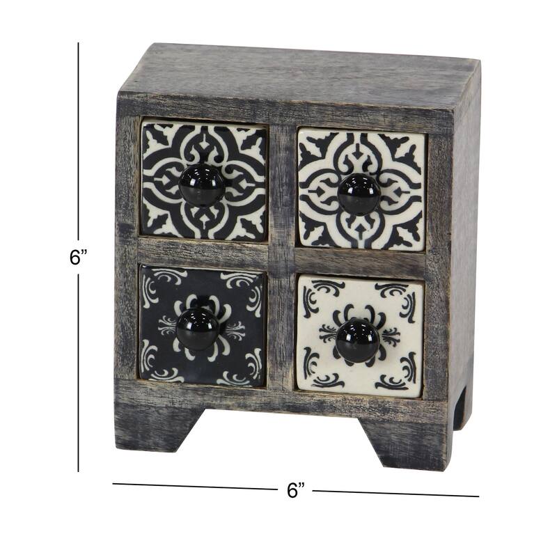 Square White Lattice-Patterned 4-Drawer Ceramic Jewelry Box