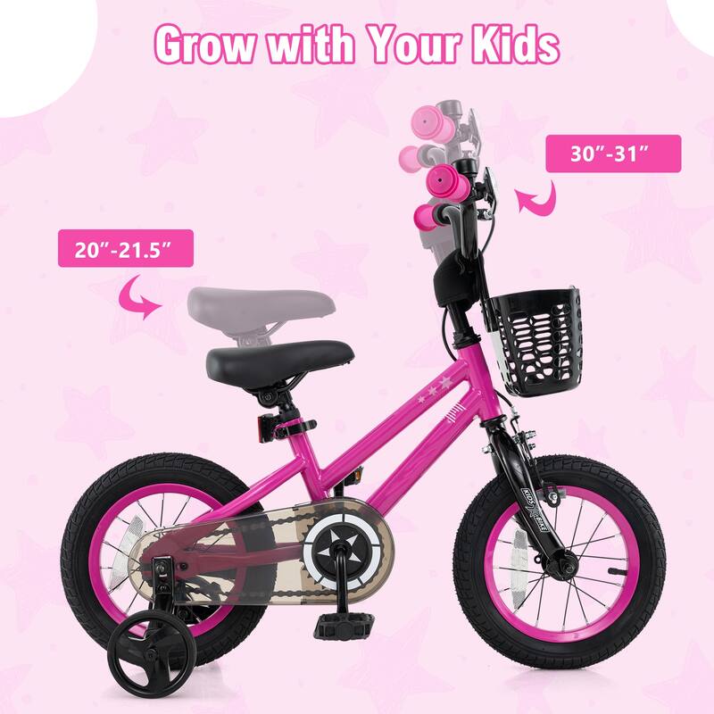 Kids Bike with Basket Adjustable Seat and Training Wheels