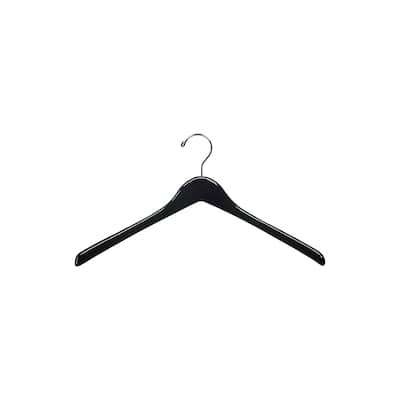 Black Contoured Wooden Top/Coat Hanger, 17" Length x 1/2" Thick, Chrome Hook Box of 25