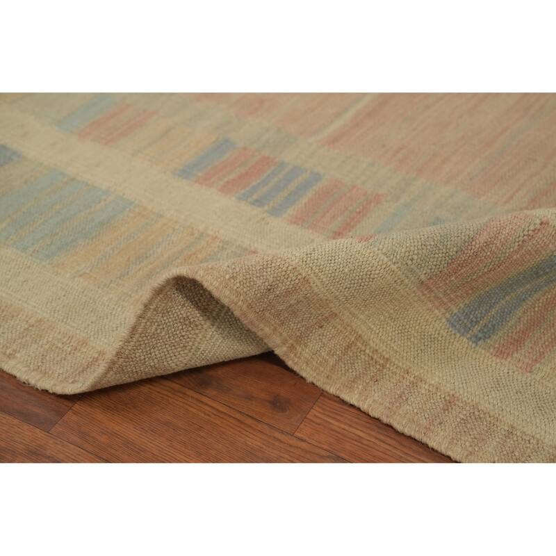 Hand Woven Oriental 100% Wool Carpet Southwestern Tribal Pink Kilim Area Rug - 12' 3'' X 9' 2''