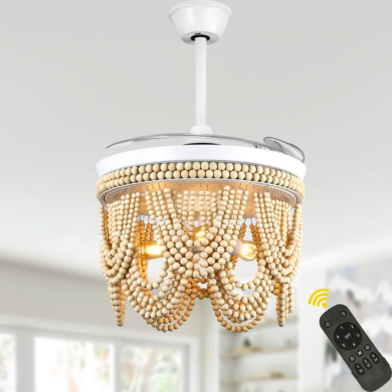 Bella Depot 42" Bohemian Retractable Ceiling Fan with Remote and Light 6-speed Reversible DC Motor