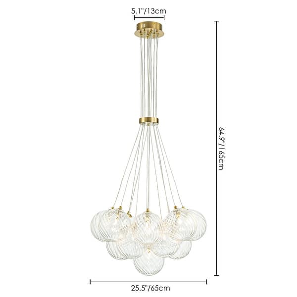 dimension image slide 0 of 2, 13/ 19-Light Modern Glam Large Sputnik Cluster Glass Globe Bubble Chandelier with Swirled Glass Bubble Globe (Bulb Not Included)
