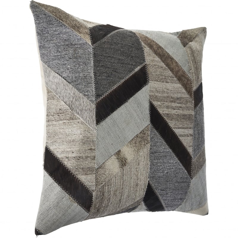 HomeRoots 20" X 20" Gray And Brown 100% Wool Chevron Zippered Pillow