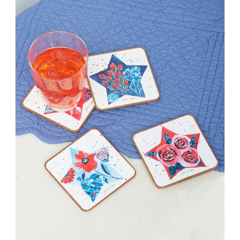Fourth Of July Coaster Set, Set of 4 - Red - Set of 4