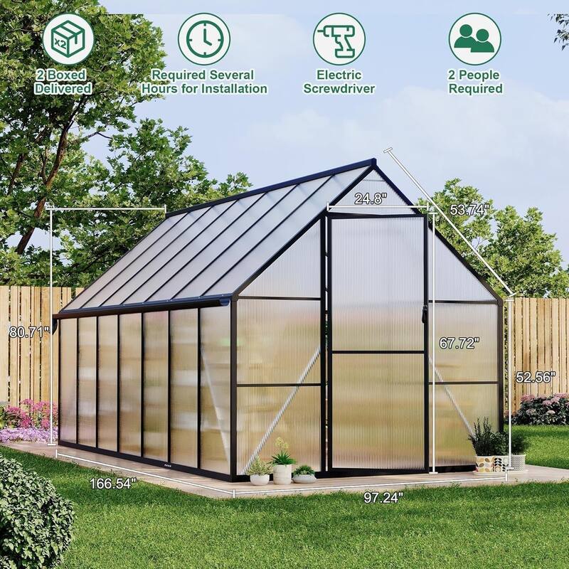 8x14 ft Outdoor Greenhouse for Backyard Ideal Greenhouse Kit for Garden or Yard, Black. - 8*14FT