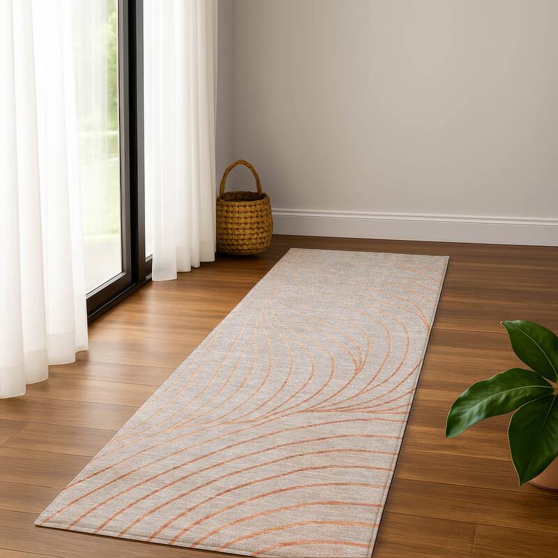 Premium Washable Super Soft Modern Wave Mayfield Rug - Copper - 2'3" x 7'6"