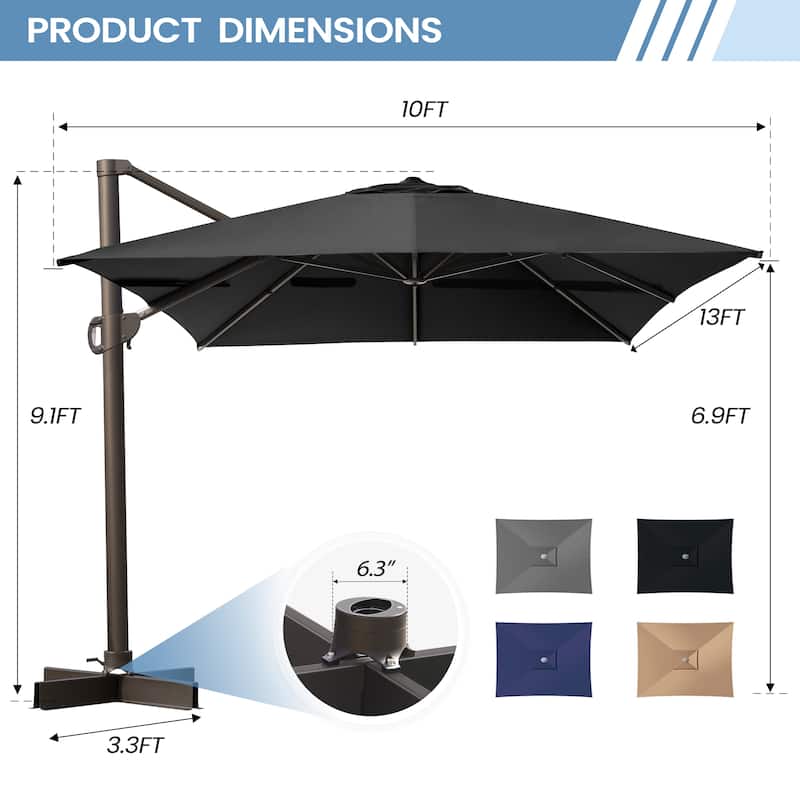13 ft x 10 ft Outdoor Luxury Aluminum Patio Cantilever Offset Umbrella with Base