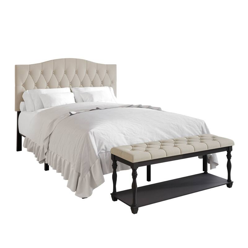 CraftPorch 2 Piece Bedroom Bench Set Transitional Button Tufted Bed
