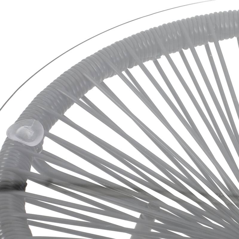 Modern Outdoor Rattan Side Table with Tempered Glass