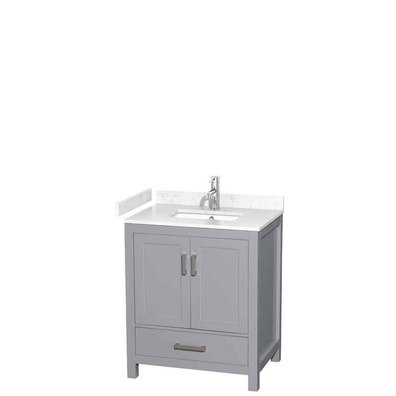 Sheffield Single Bathroom Vanity Set, Cultured Top, No Mirror - 30-Inch Single - Gray, Carrara Cultured Marble Top, Chrome Trim