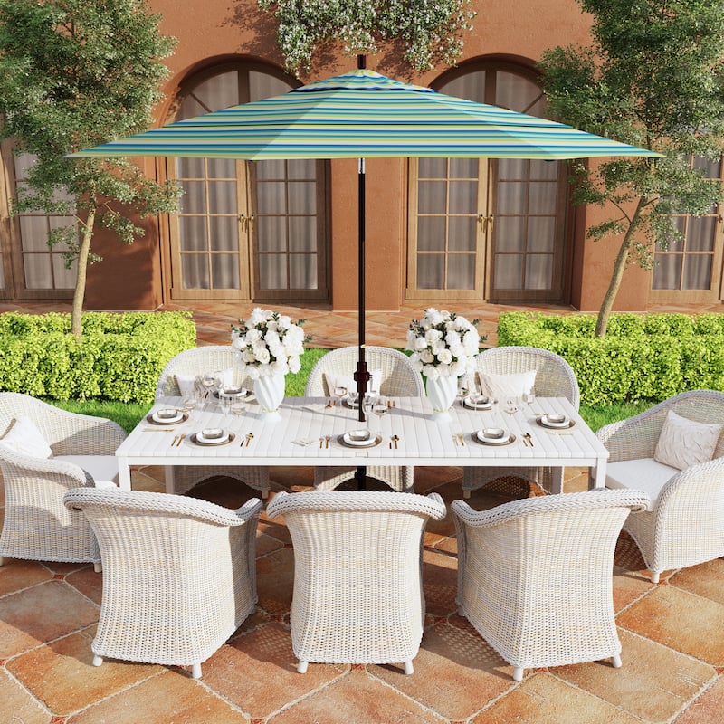 California Umbrella 11' Rd Golden State Series Patio Umbrella Bronze Aluminum Frame Crank Lift Collar Tilt Sunbrella - Seville Seaside