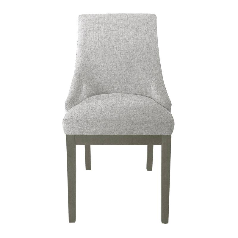 Side Dining Chair with Barrel Curved Back, Neutral Gray Textured Woven