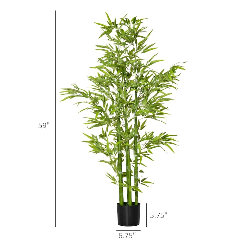 Artificial Bamboo Plant 59 Inch Green Lifelike Indoor Outdoor Decorative Plant with 336 Leaves and Cement Pot - 6.75" x 5.75" H