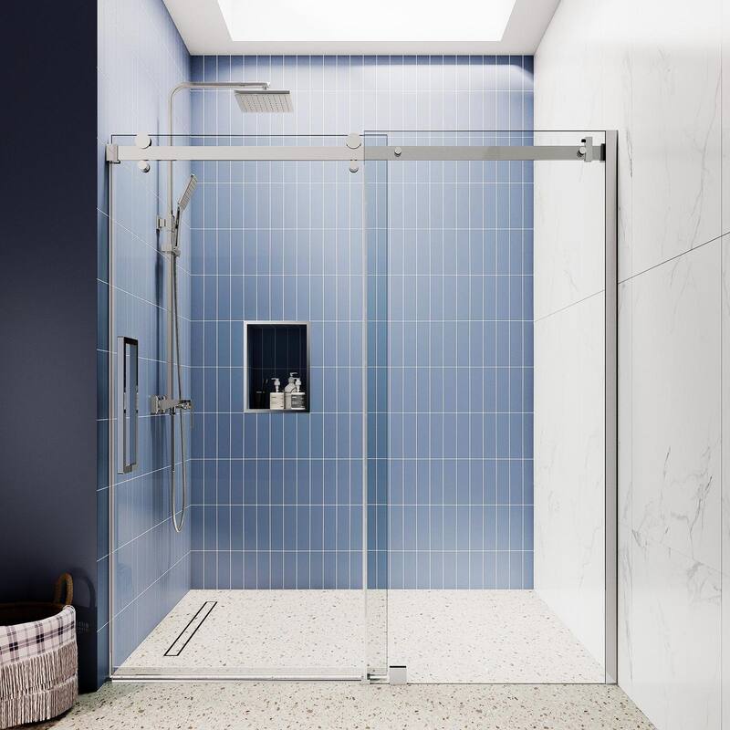 Glassic SI Series 44" - 48" W x 75" H Contemporary Frameless Single Sliding Shower Doors With 3/8" Clear Tempered Glass - Chrome