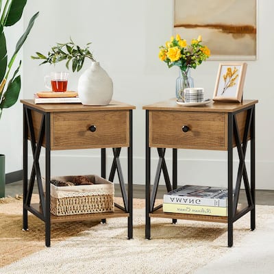 Javlergo Set of 2 Nightstand with 1 Drawer and Storage Shelf, End Table Bedside Table for Bedroom Living room Office