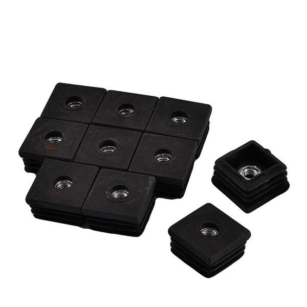 Plastic Square Shaped Furniture Chair Leg Foot Tube Nut Insert Black 10 Pcs