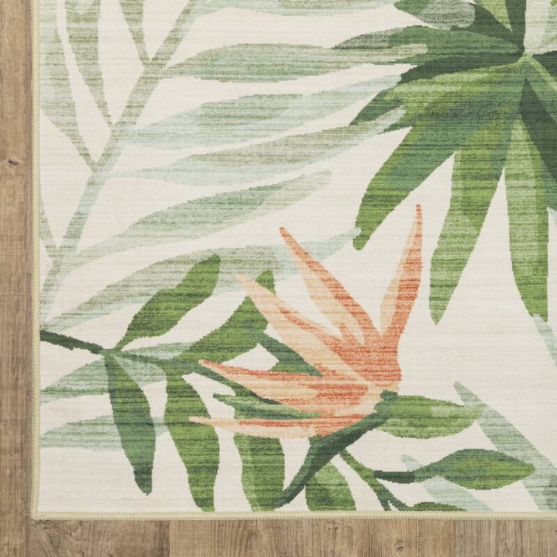 Style Haven Flores Tropical Palms Beige/Green Indoor-Outdoor Washable Rug