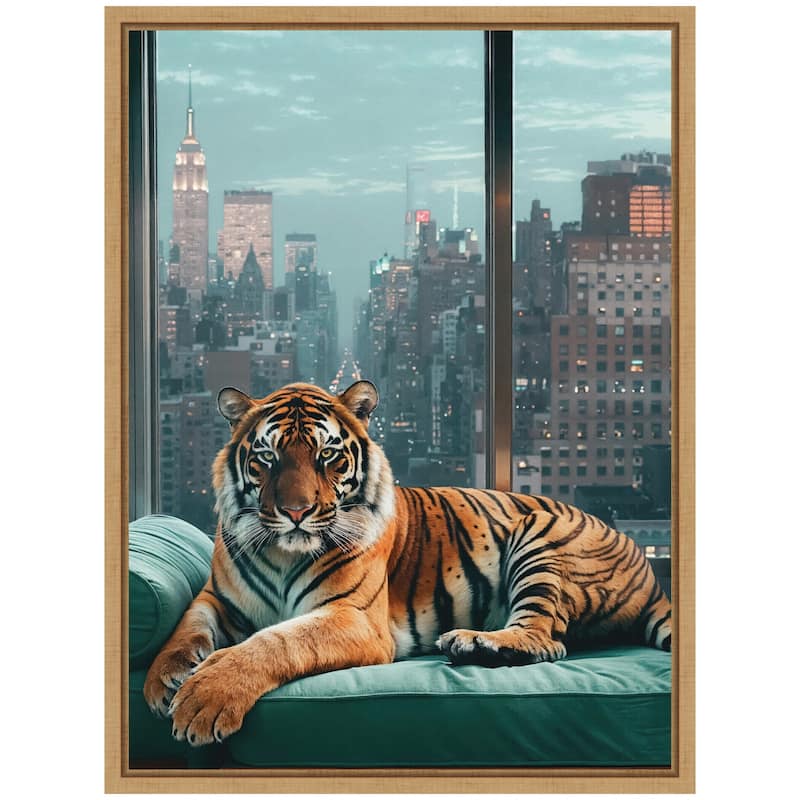 Kate and Laurel Sylvie Graceful Tiger in New York Framed Canvas by Michael Schauer