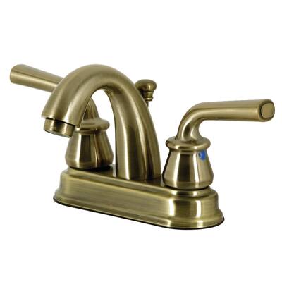 Kingston Brass Restoration Two-Handle 3-Hole Deck Mount 4" Centerset Bathroom Faucet with Plastic Pop-Up