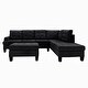 preview thumbnail 20 of 23, Reversible 3-piece Microfiber Suede Sectional Sofa with Ottoman Black