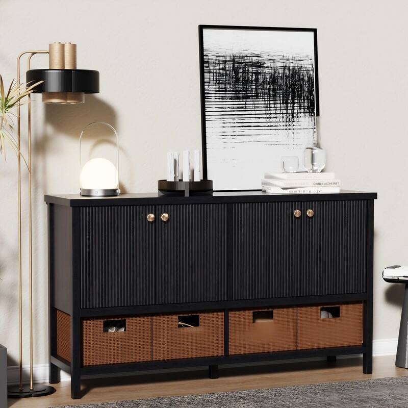 Farmhouse 59" Fluted Console Table with Storage, Entryway Table Hallway Cabinet for Living Room