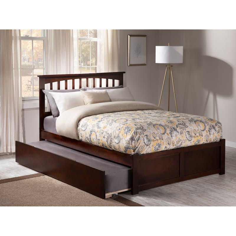 Mission Full Platform Bed with Footboard and Full Trundle Bed - Walnut