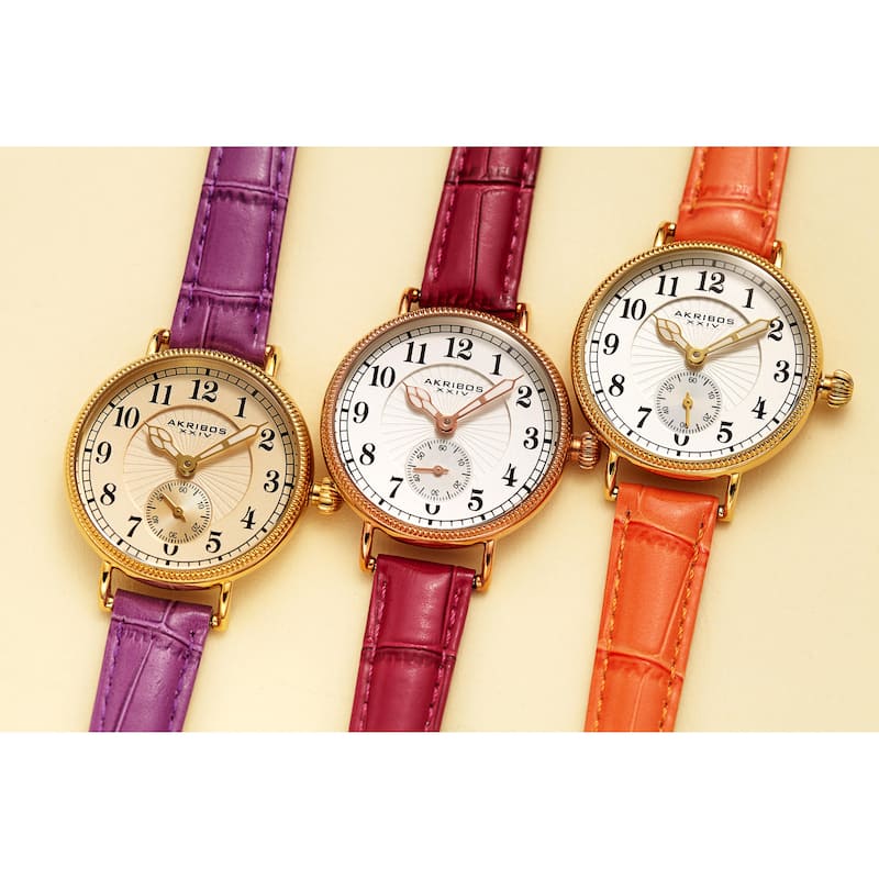 Akribos XXIV Women's Quartz Multifunction Leather Orange Strap Watch