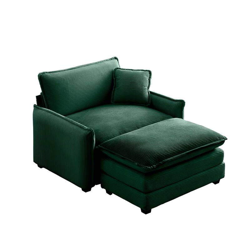 Ergonomic Corduroy Single Sofa Chair with Ottoman and Pillow