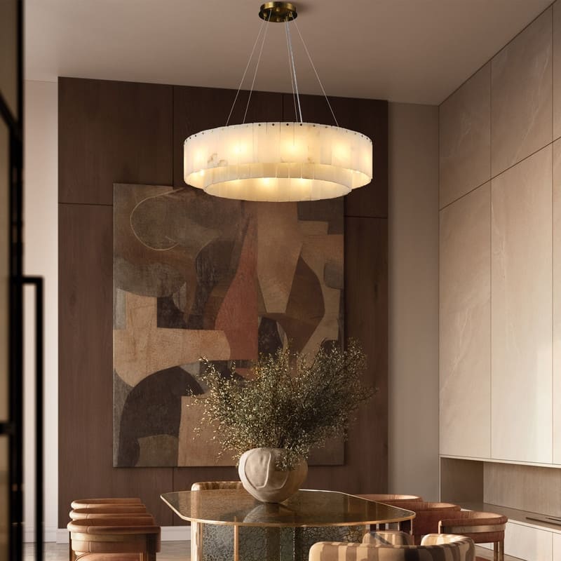 KAYLA 54in 14-Light White Alabaster Adjustable Chandelier