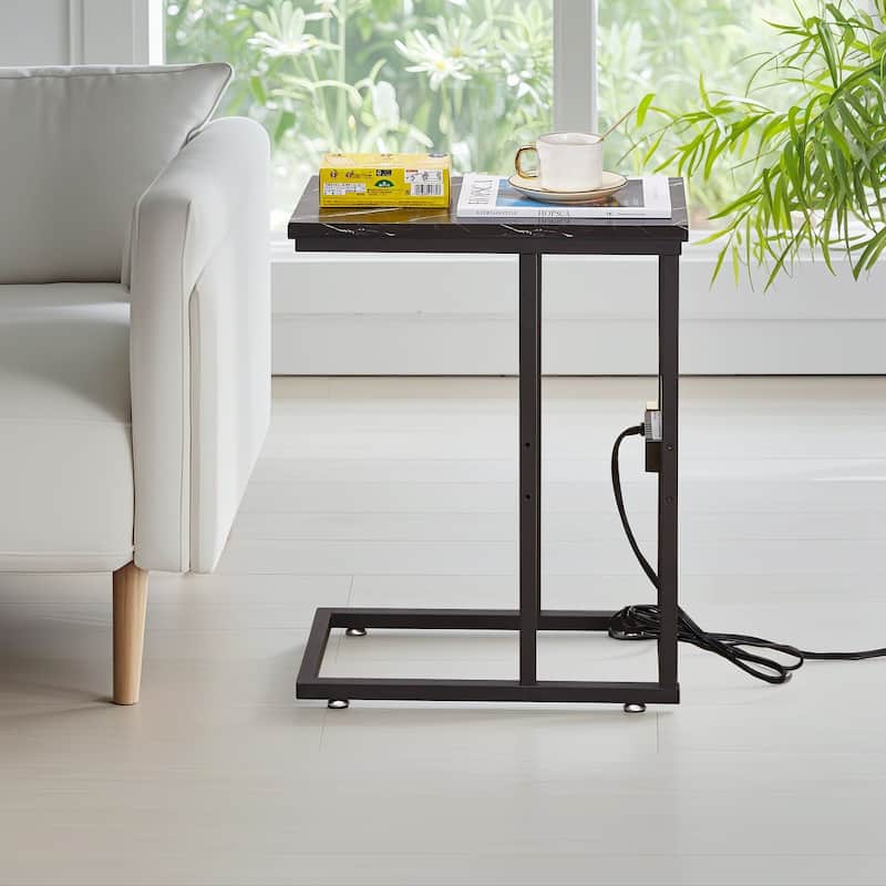 Javlergo Set of 2 C-Shaped Sofa Side Table, Small End Table for Living Room, Narrow Bedside/TV Tray Table
