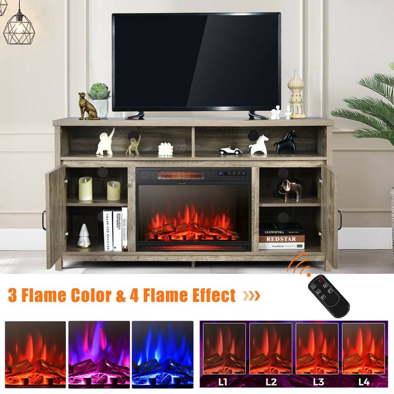 Gymax 59'' Fireplace TV Stand W/ 25'' 1350W Electric Fireplace Heater